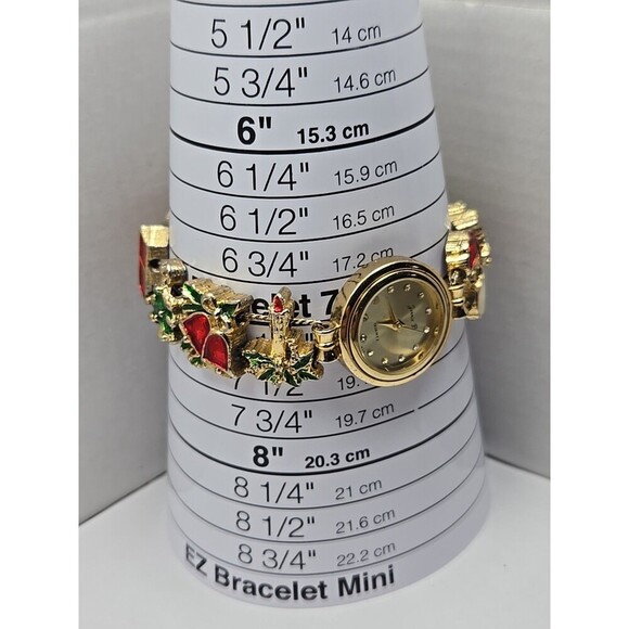 Jennie B Avon Christmas Slide Charm Bracelet Watch Gold Tone Quartz New Battery - Picture 6 of 9